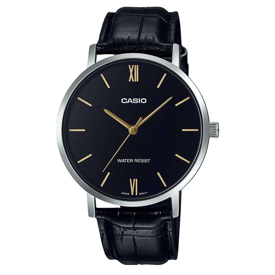 Casio MTP-VT01L-1BUDF Black Leather Watch for Men-Watch Portal Philippines