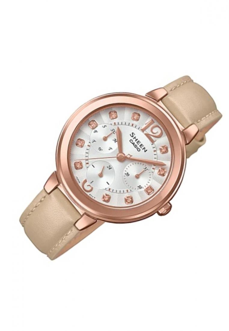 Casio Sheen SHE-3048PGL-7B Analog Leather Strap Watch For Women-Watch Portal Philippines