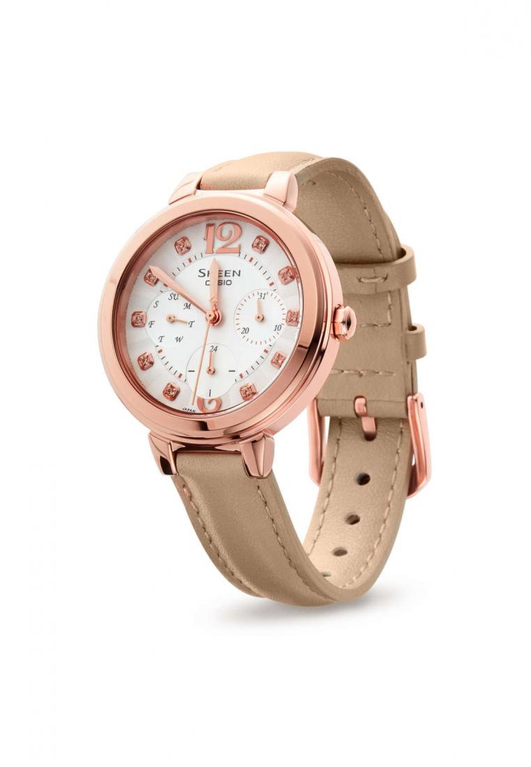Casio Sheen SHE-3048PGL-7B Analog Leather Strap Watch For Women-Watch Portal Philippines
