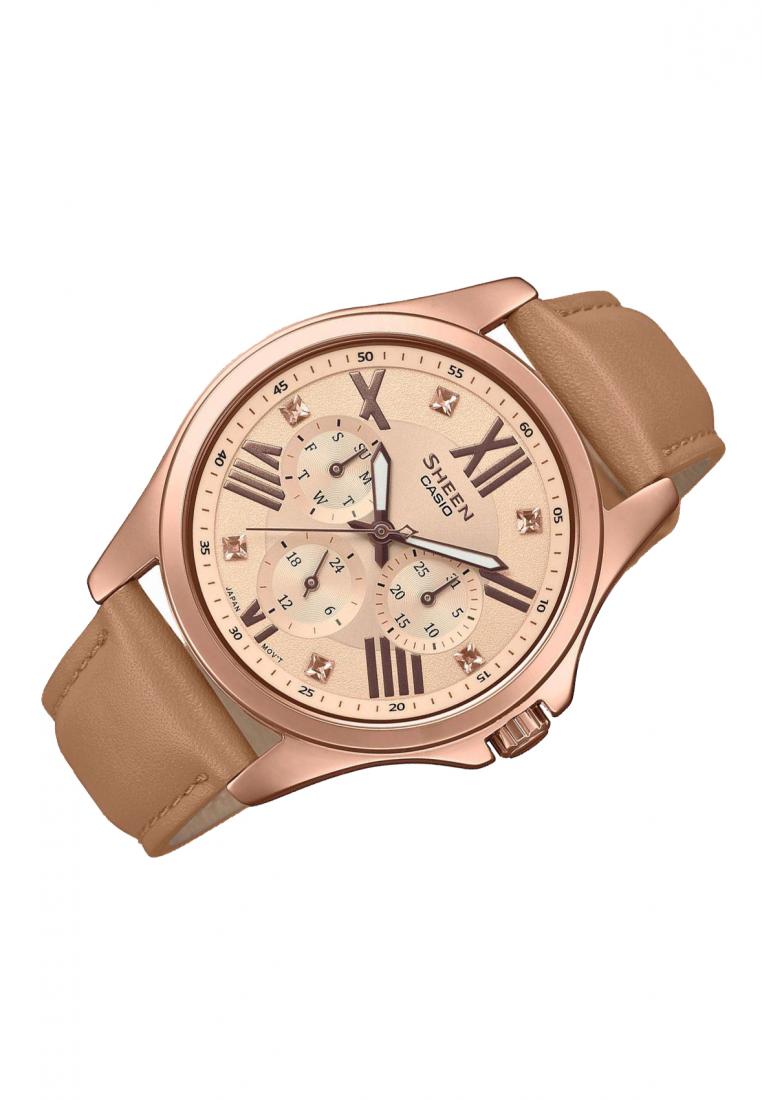 Casio Sheen SHE-3806GL-9A Analog Leather Strap Watch For Women-Watch Portal Philippines