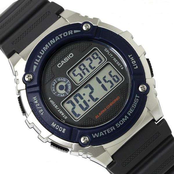 Casio W-216H-2A Black/Blue Resin Strap Watch for Men and Women-Watch Portal Philippines