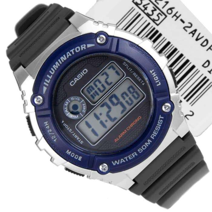 Casio W-216H-2A Black/Blue Resin Strap Watch for Men and Women-Watch Portal Philippines