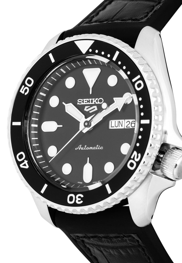 Seiko 5 SRPD55K2 Sports Black Leather Strap Automatic Watch for Men-Watch Portal Philippines