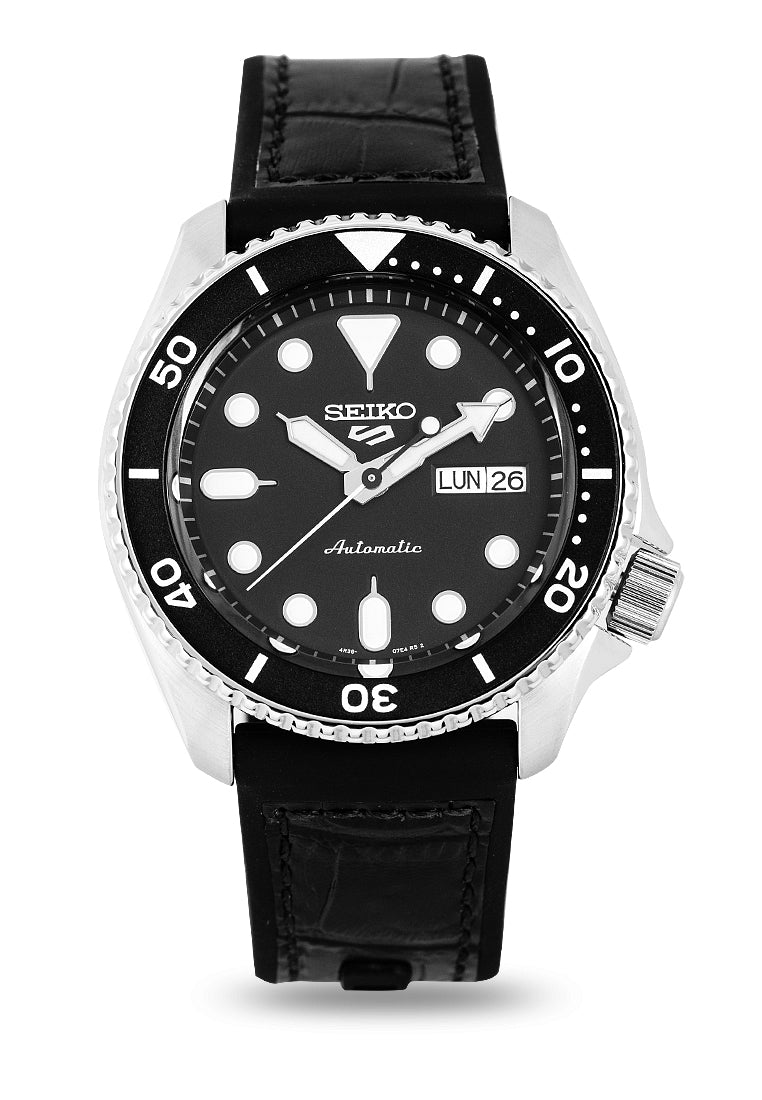 Seiko 5 SRPD55K2 Sports Black Leather Strap Automatic Watch for Men-Watch Portal Philippines