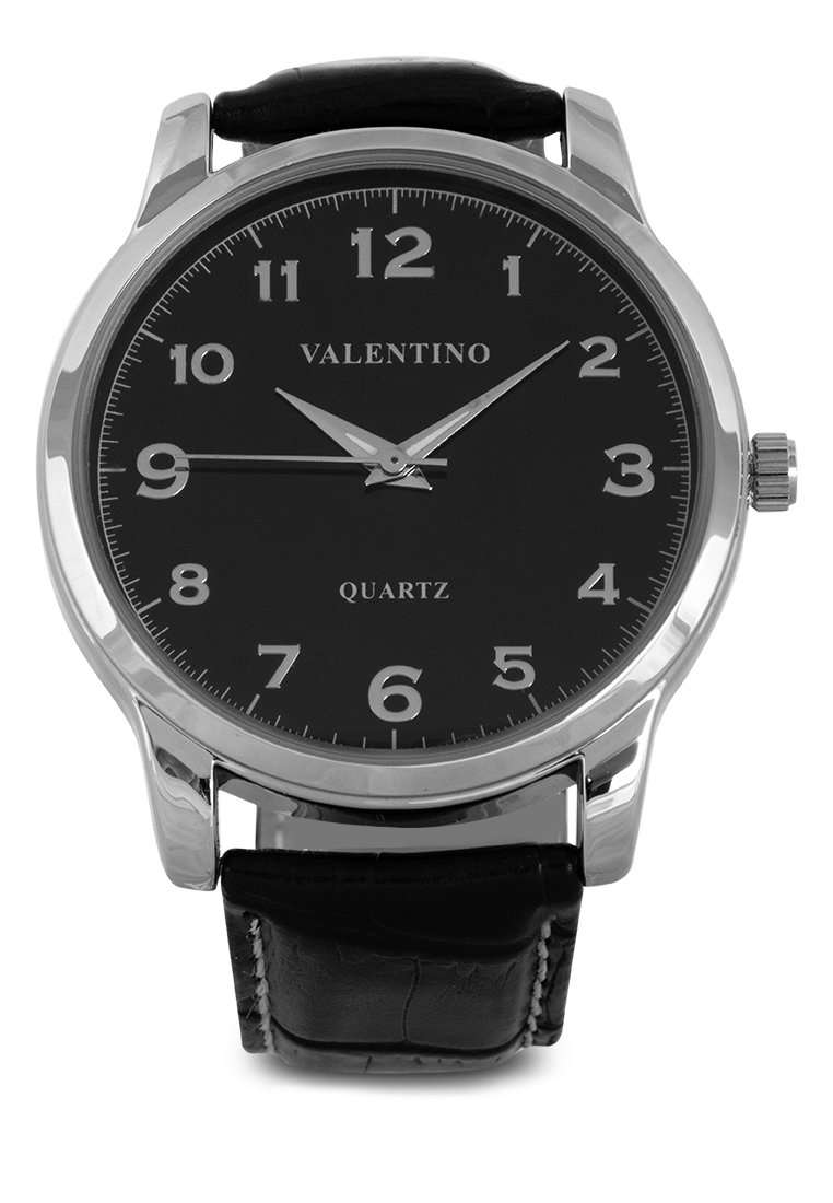 Valentino 20121066-BLK SIL-BLK DL Leather Strap Watch for Men and Women-Watch Portal Philippines