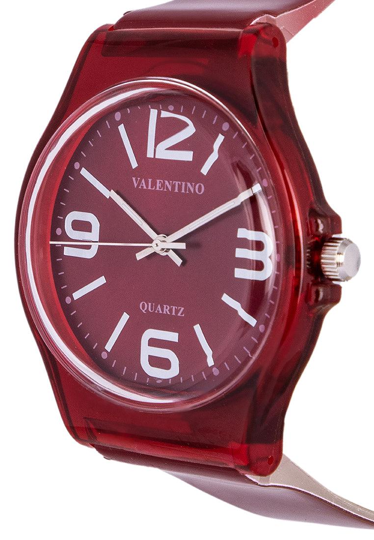 Valentino 20121131-Dark Red Plastic Strap Watch For Men And Women-Watch Portal Philippines