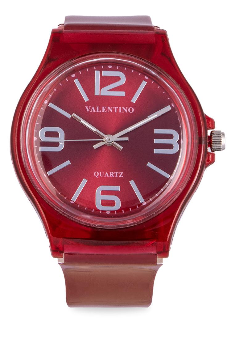 Valentino 20121131-Dark Red Plastic Strap Watch For Men And Women-Watch Portal Philippines