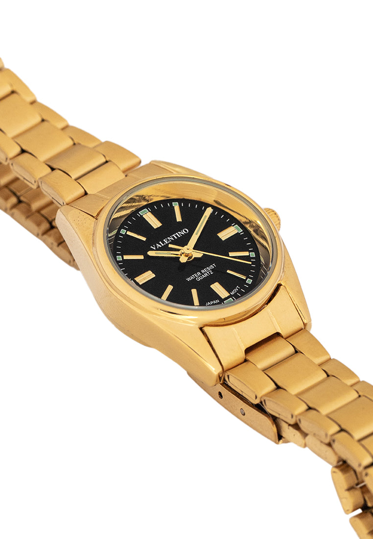 Valentino 20121507-GOLD-BLACK DIAL Analog Stainless Band Watch for Women-Watch Portal Philippines