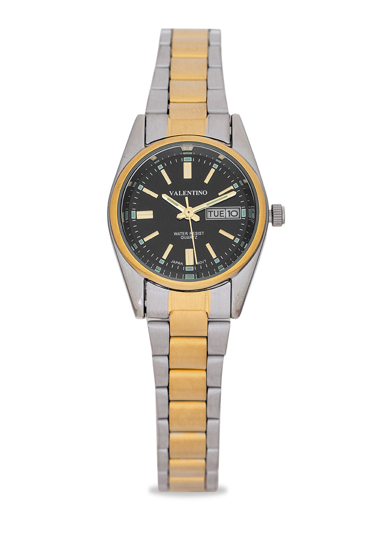 Valentino 20121509-TWO TONE-BLACK DIAL Analog Stainless Band Watch for Women-Watch Portal Philippines