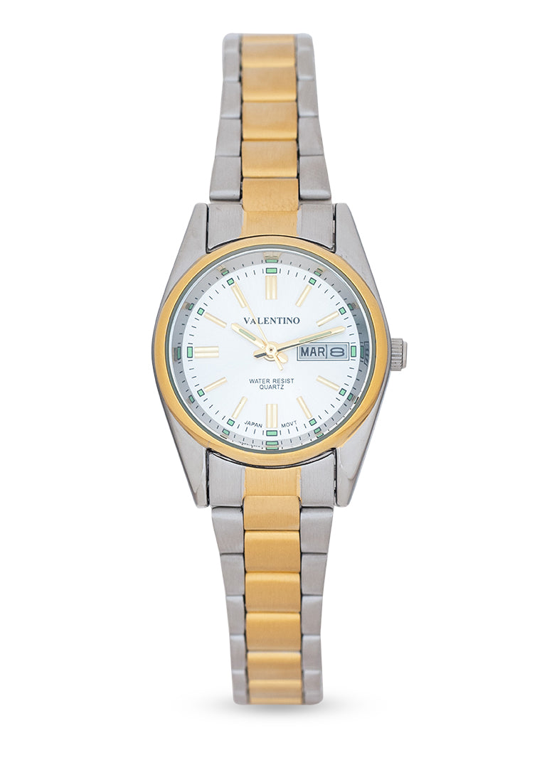 Valentino 20121509-TWO TONE-WHITE DIAL Analog Stainless Band Watch for Women-Watch Portal Philippines