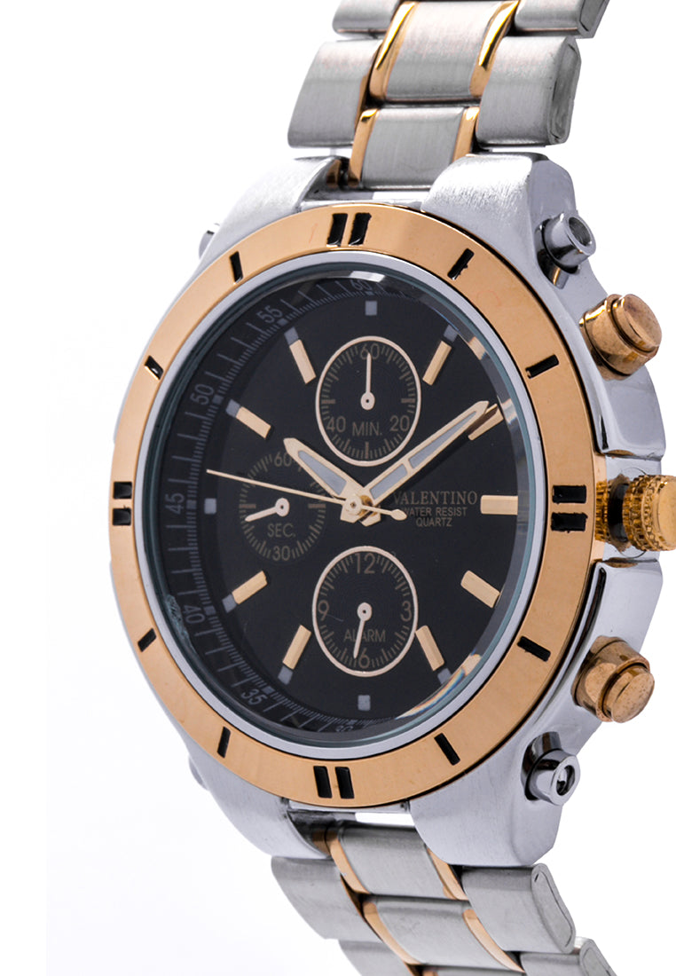 Valentino 20121649-TWO TONE - BLACK DIAL Analog Stainless Band Watch for Unisex-Watch Portal Philippines