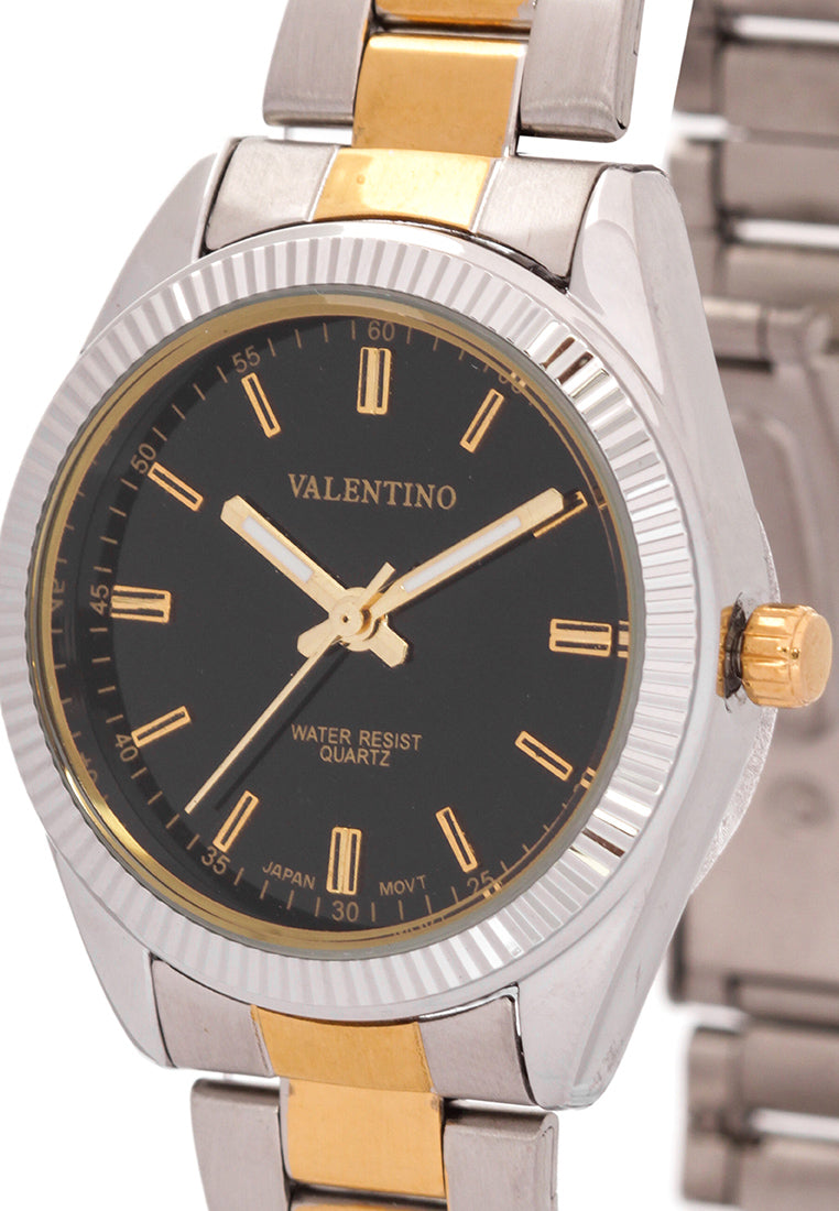 Valentino 20121678-TWO TONE - BLACK DIAL Analog Stainless Band Watch for Women-Watch Portal Philippines