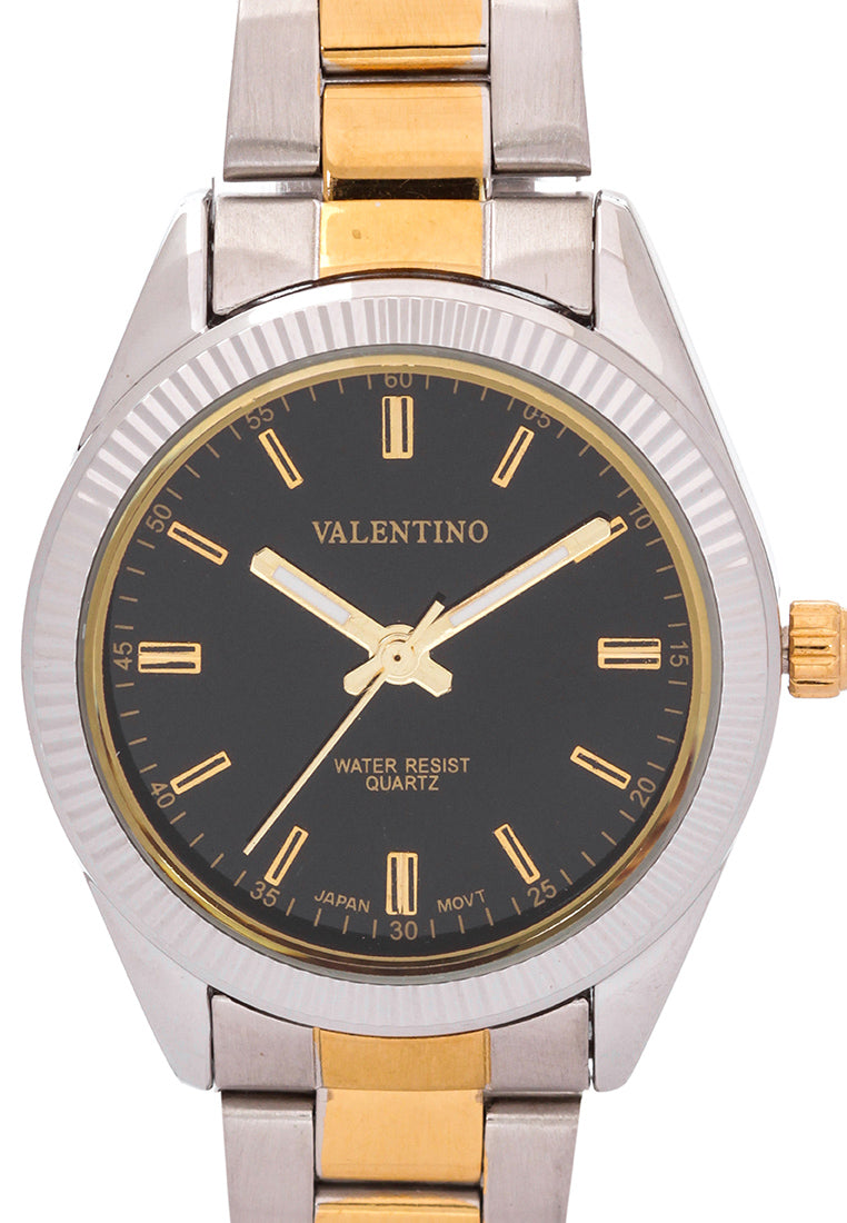 Valentino 20121678-TWO TONE - BLACK DIAL Analog Stainless Band Watch for Women-Watch Portal Philippines