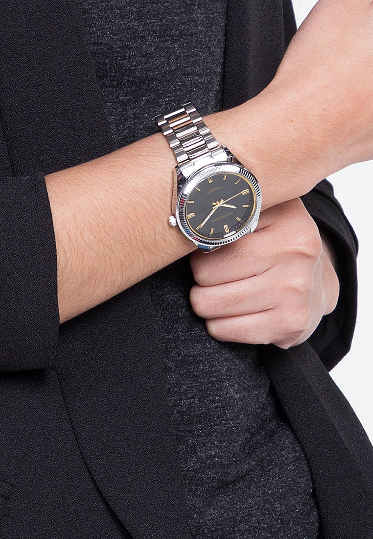 Valentino 20121679-SILVER - BLACK DIAL Analog Stainless Band Watch for Men-Watch Portal Philippines
