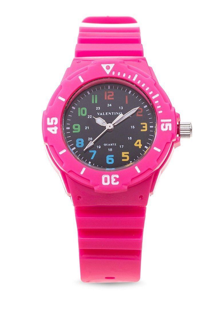 Valentino 20121727-PINK - BLACK DIAL PLASTIC STRAP Watch for Women-Watch Portal Philippines