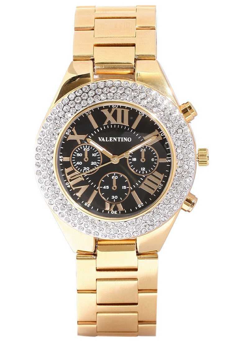 Valentino 20121729-GOLD - BLACK DIAL Analog Stainless Steel Strap Watch for Women-Watch Portal Philippines