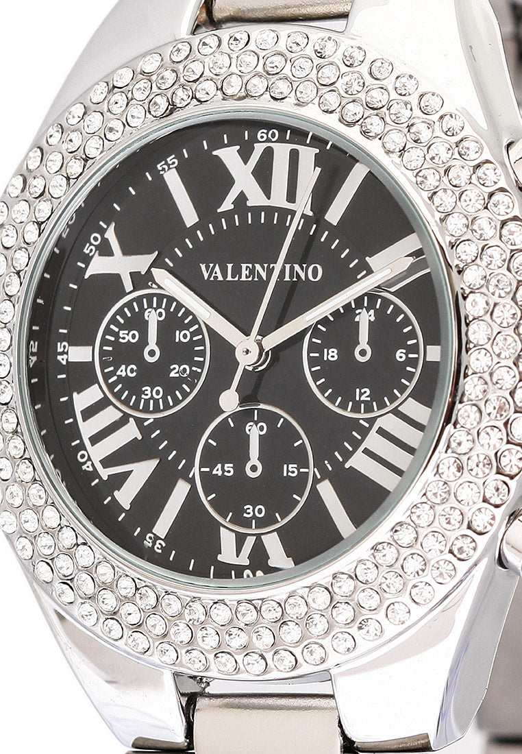 Valentino 20121729-SILVER - BLACK DIAL Analog Stainless Steel Strap Watch for Women-Watch Portal Philippines