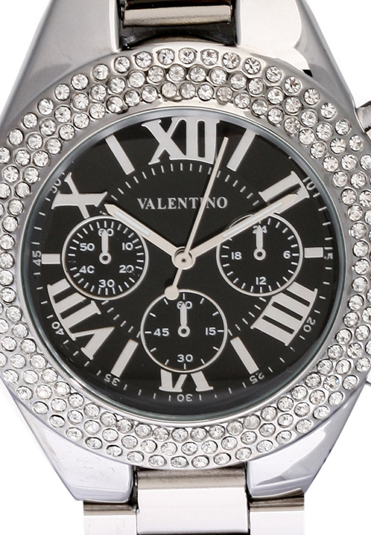 Valentino 20121729-SILVER - BLACK DIAL Analog Stainless Steel Strap Watch for Women-Watch Portal Philippines