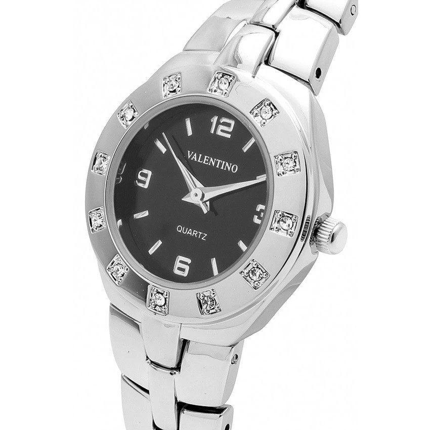 Valentino 20121760-SILVER - BLACK DIAL OMEGA IP CLASSIC STYLE FASHION METAL - ALLOY STRAP Watch for Women-Watch Portal Philippines