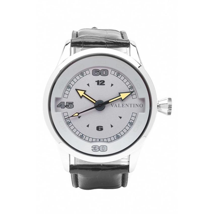 Valentino 20121775-BLACK SIL - GREY DIAL LEATHER STRAP Watch for Men-Watch Portal Philippines