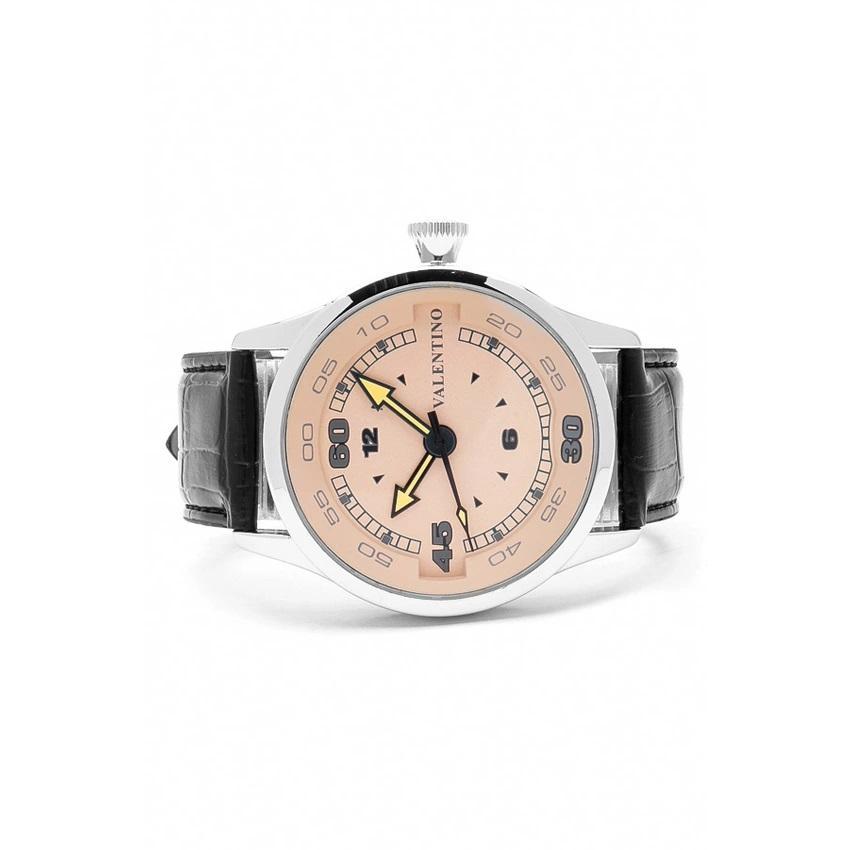Valentino 20121775-BLACK SIL - PINK DIAL LEATHER STRAP Watch for Men-Watch Portal Philippines