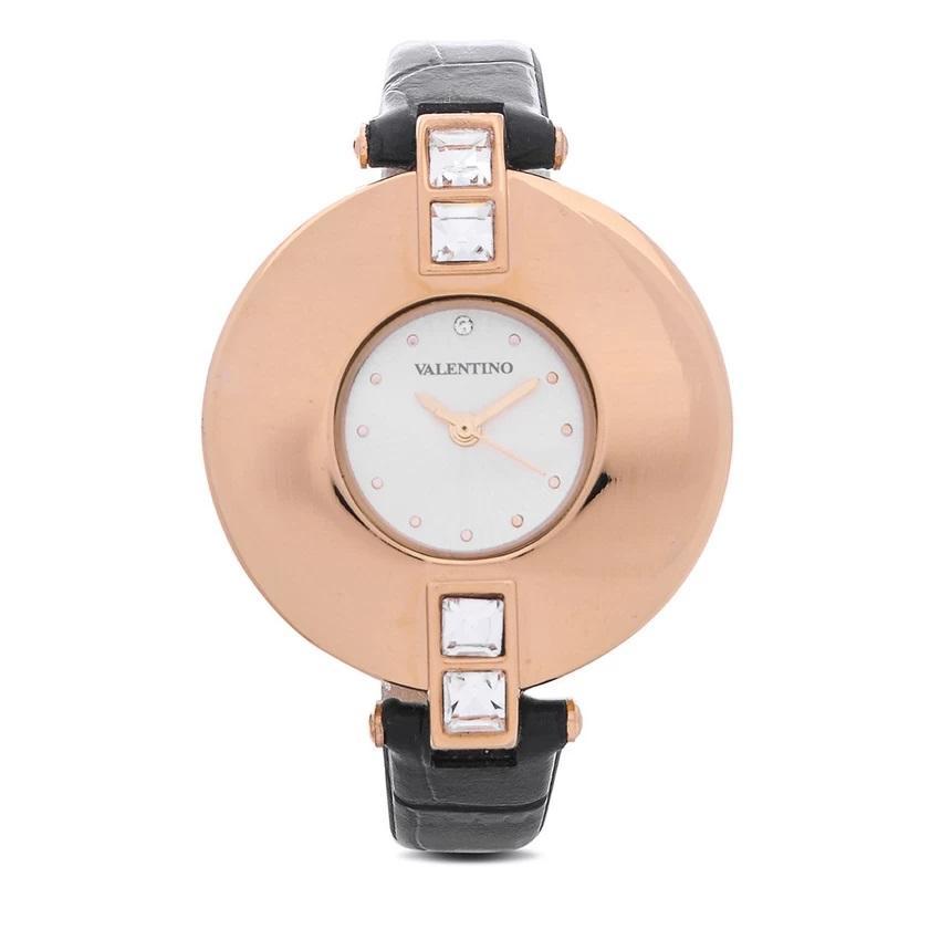 Valentino 20121829-BLACK GD - GOLD DIAL LEATHER STRAP Watch for Women-Watch Portal Philippines