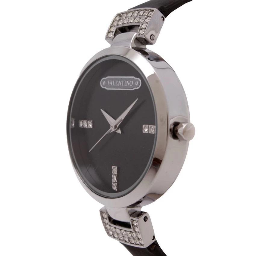 Valentino 20121847-SIL - BLACK DIAL LEATHER STRAP Watch for Women-Watch Portal Philippines