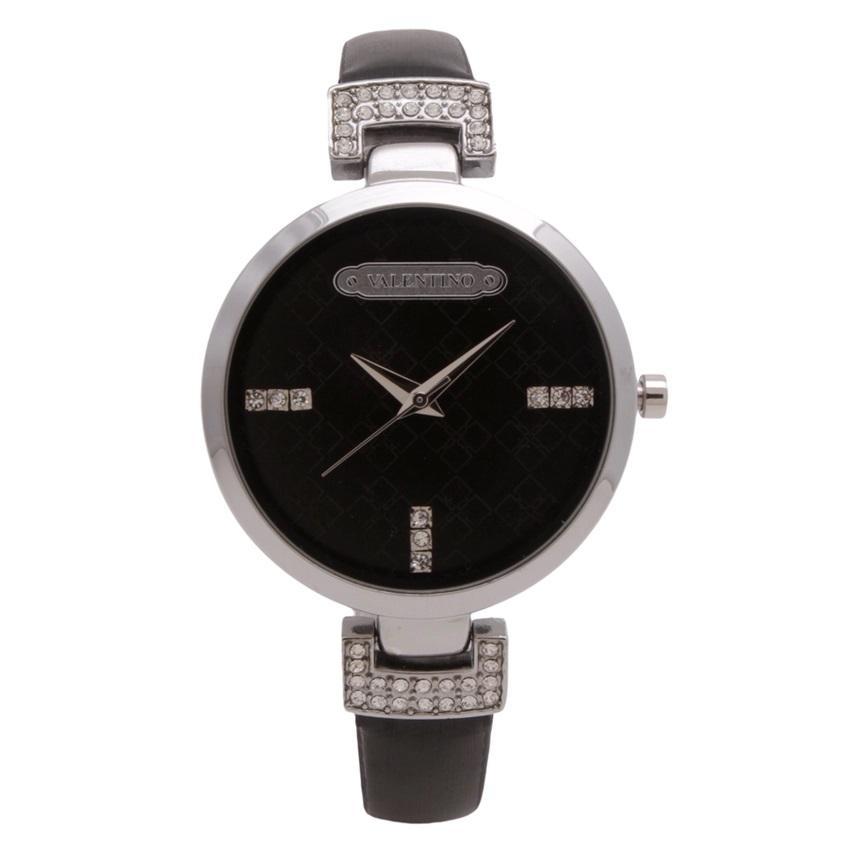 Valentino 20121847-SIL - BLACK DIAL LEATHER STRAP Watch for Women-Watch Portal Philippines