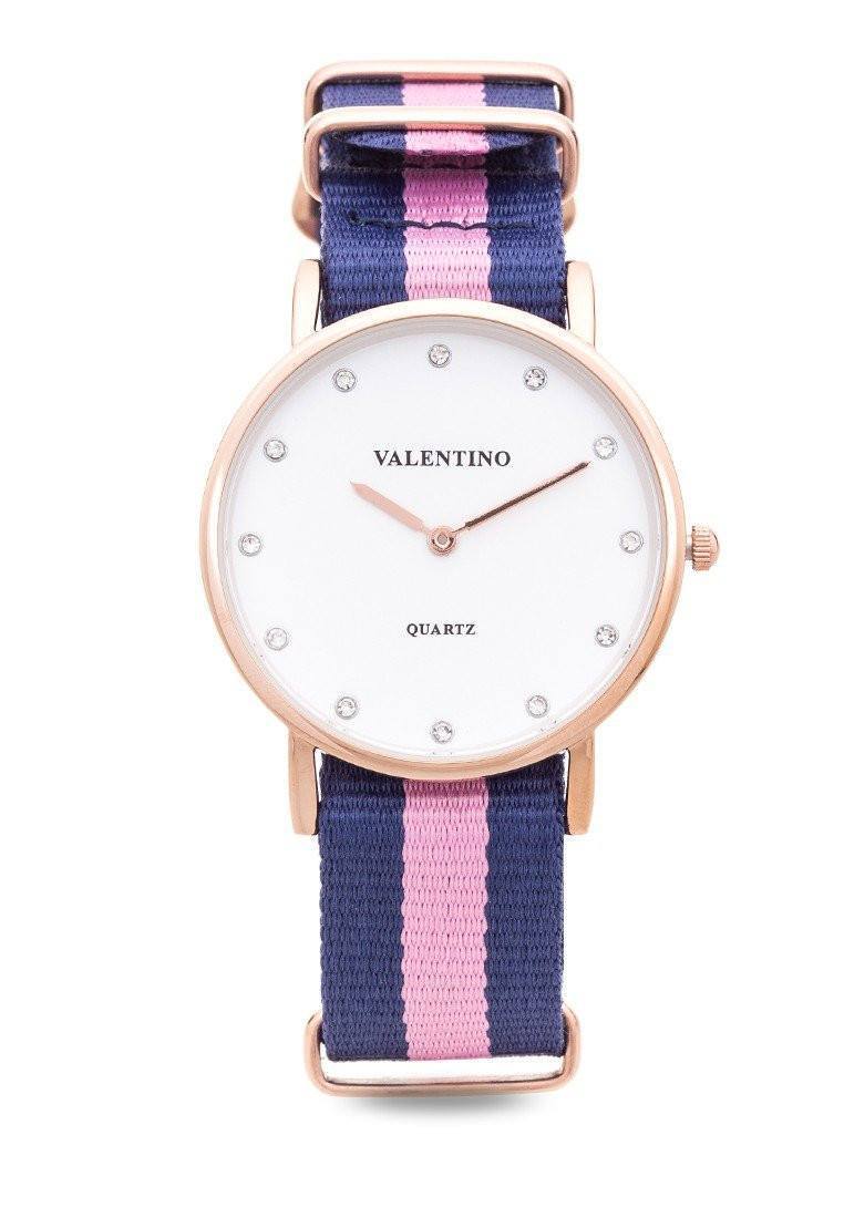 Valentino 20121902-Dblue Pink - Stone D Wellington RG L Nylon Strap Watch For Women-Watch Portal Philippines