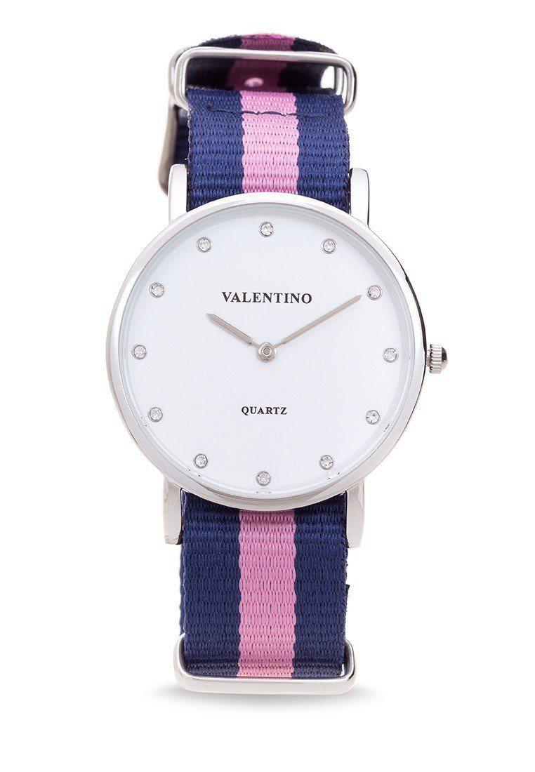 Valentino 20121904-Dblue Pink - Stone Nylon Strap Watch For Women-Watch Portal Philippines