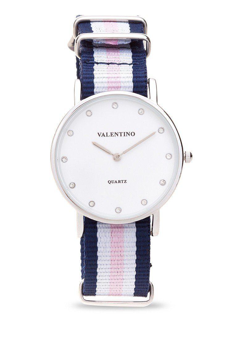 Valentino 20121904-DBLUE WHT PINK - STONE NYLON STRAP Watch For Women-Watch Portal Philippines