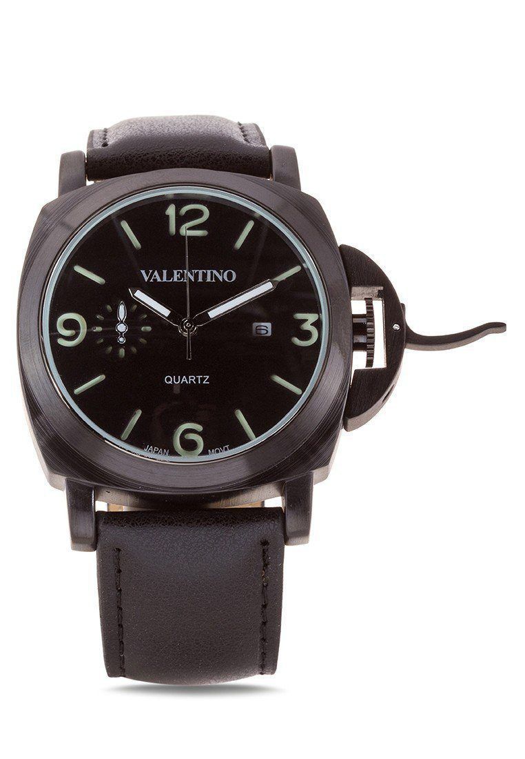 Valentino 20121907-Black Bk - Black Dial Panerai Ip Style Leather Strap Watch For Men-Watch Portal Philippines