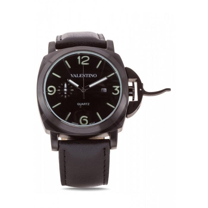 Valentino 20121907-Black Bk - Black Dial Panerai Ip Style Leather Strap Watch For Men-Watch Portal Philippines