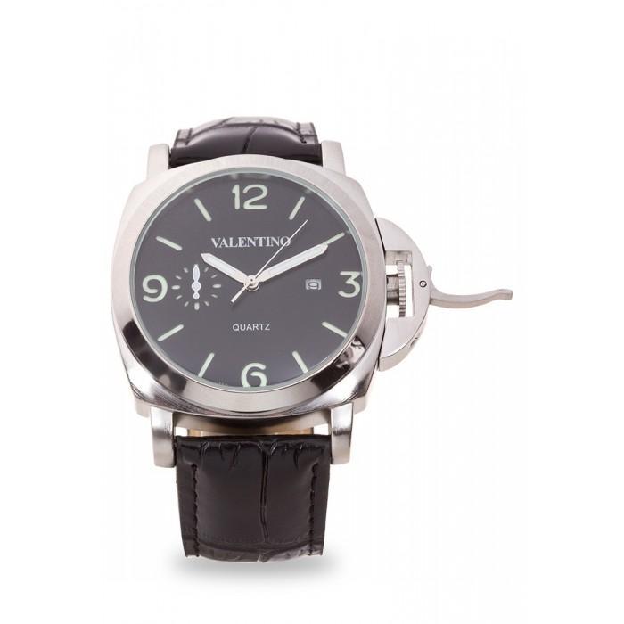 Valentino 20121907-Black Sil - Black Dial Panerai Ip Lthr Style Leather Strap Watch For Men-Watch Portal Philippines