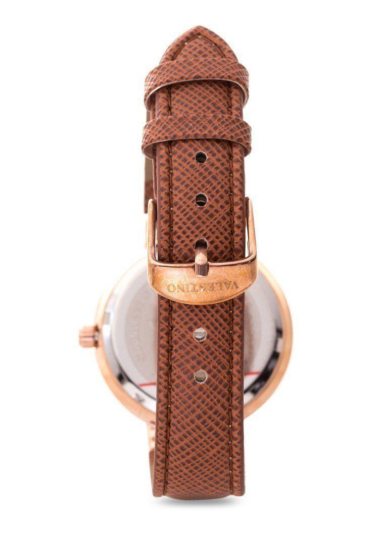 Valentino 20121924-Brown Dial Classic Shn IP Rose Leather Strap Watch For Women-Watch Portal Philippines