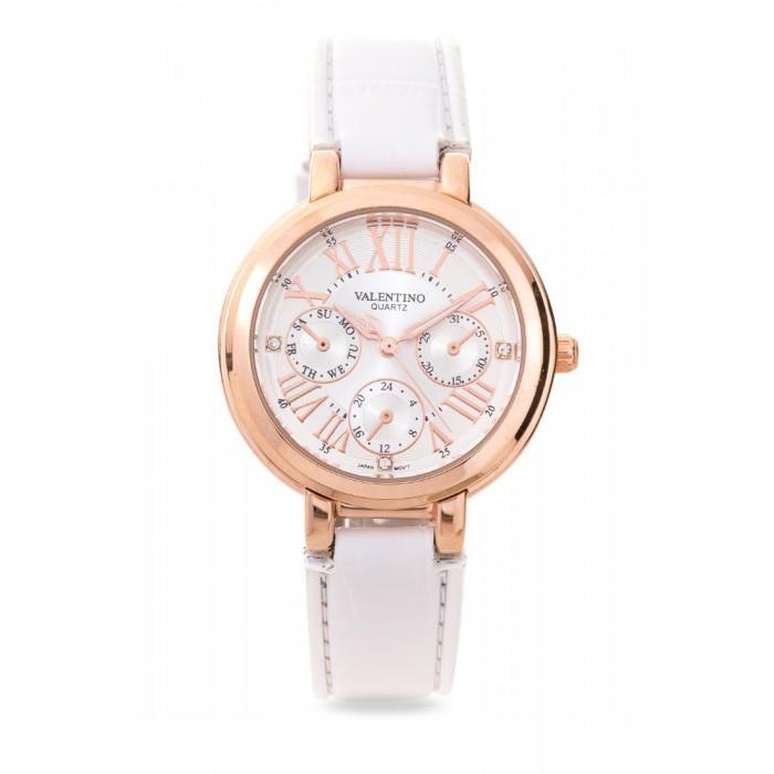Valentino 20121924-SILVER DIAL CLASSIC SHN LTHR IP ROSE LEATHER STRAP Watch For Women-Watch Portal Philippines