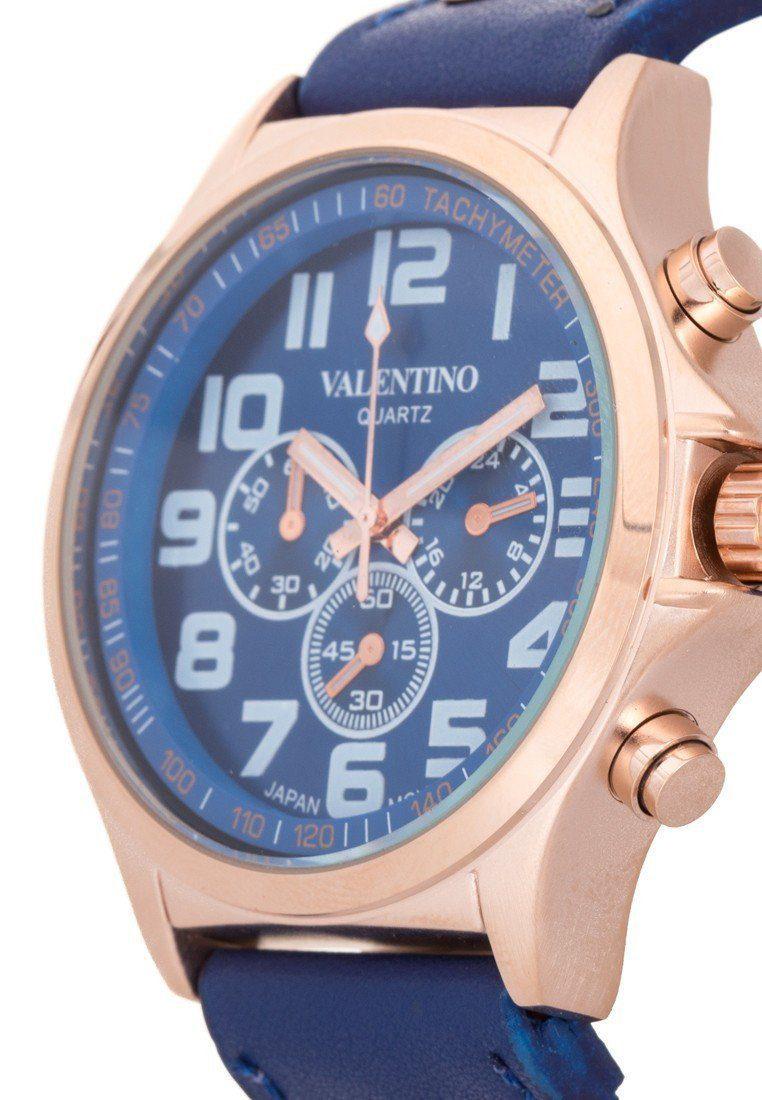 Valentino 20121930-BLUE DIAL CLASSIC TW STL LTHR IPR LEATHER STRAP Watch For Men-Watch Portal Philippines