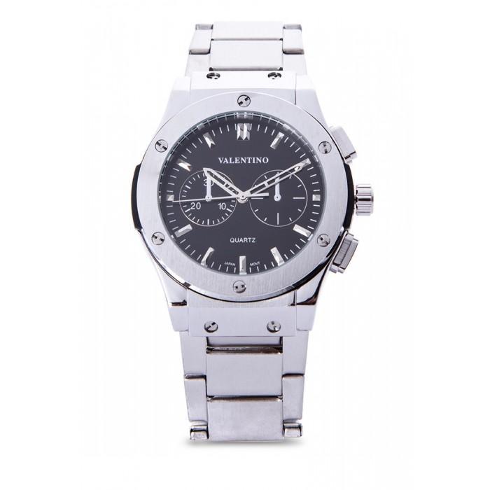 Valentino 20122068-BLACK DIAL SILVER STAINLESS STEEL BAND Watch for Men-Watch Portal Philippines