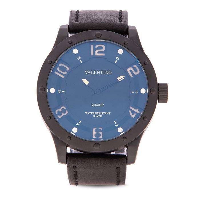 Valentino 20122121-BLK CASE - YELLOW NUMBER Black Leather Strap Watch for Men-Watch Portal Philippines