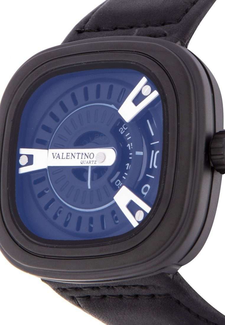 Valentino 20122151-BLK STRAP - BLK CASE - SILVER INDEX Black Leather Strap Watch for Men-Watch Portal Philippines