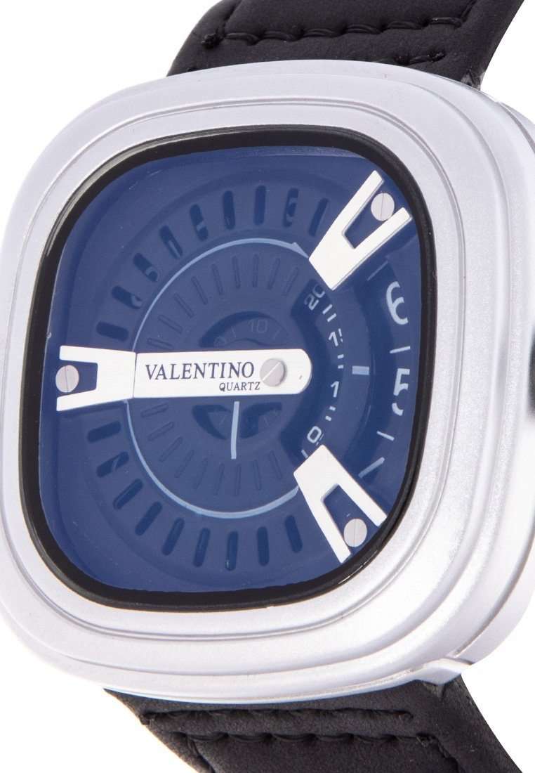 Valentino 20122151-BLK STRAP - SIL CASE - SILVER INDEX Black Leather Strap Watch for Men-Watch Portal Philippines