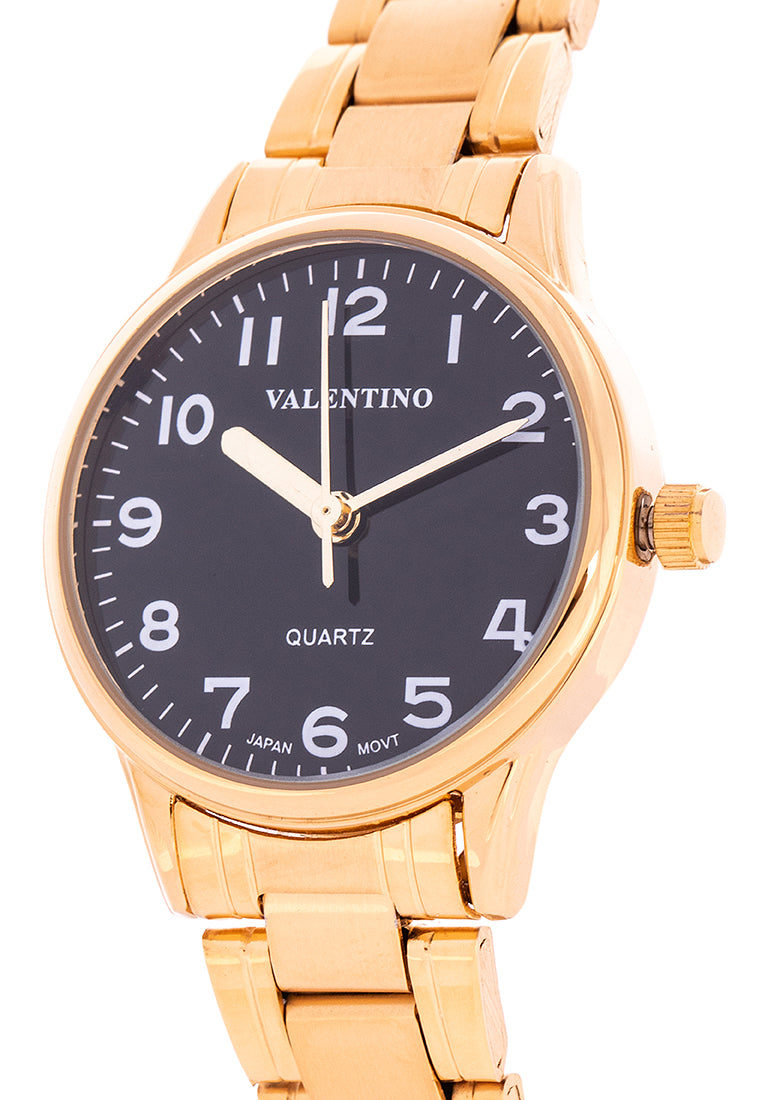 Valentino 20122230-GLD - BLK DIAL Analog Stainless Steel Strap Watch for Women-Watch Portal Philippines