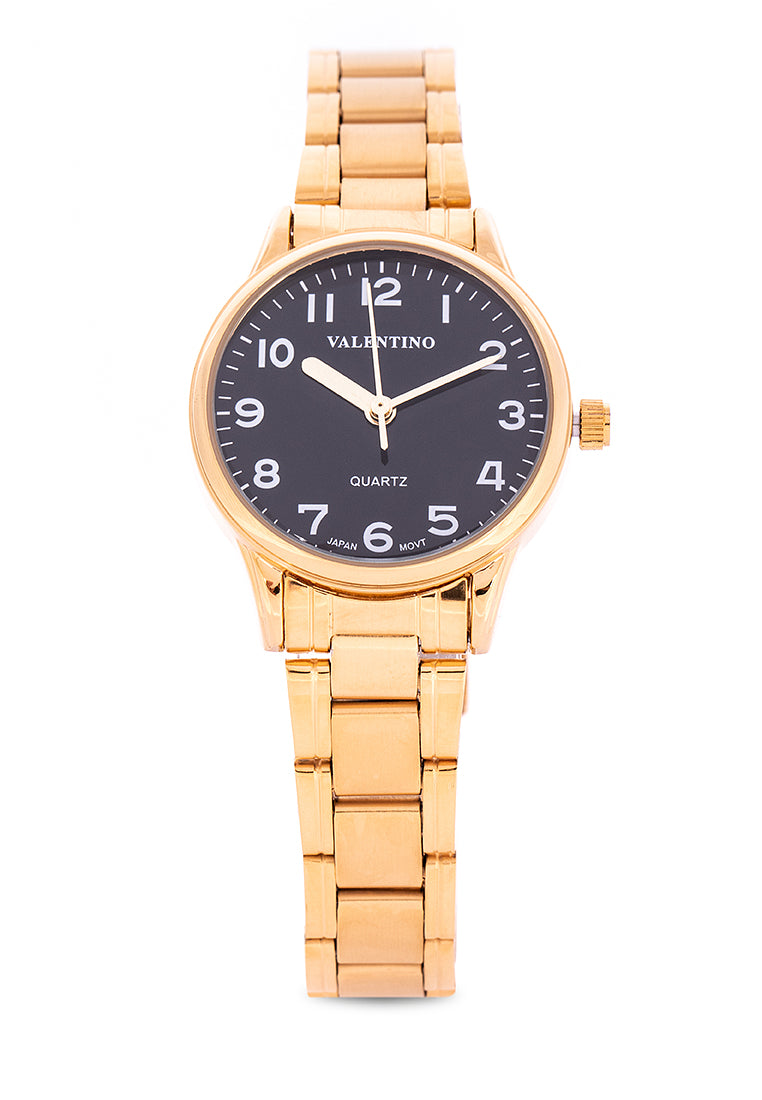 Valentino 20122230-GLD - BLK DIAL Analog Stainless Steel Strap Watch for Women-Watch Portal Philippines
