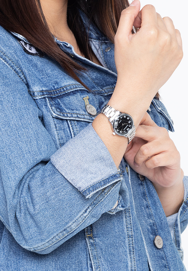 Valentino 20122231-BLACK DIAL Analog Stainless Steel Strap Watch for Women-Watch Portal Philippines