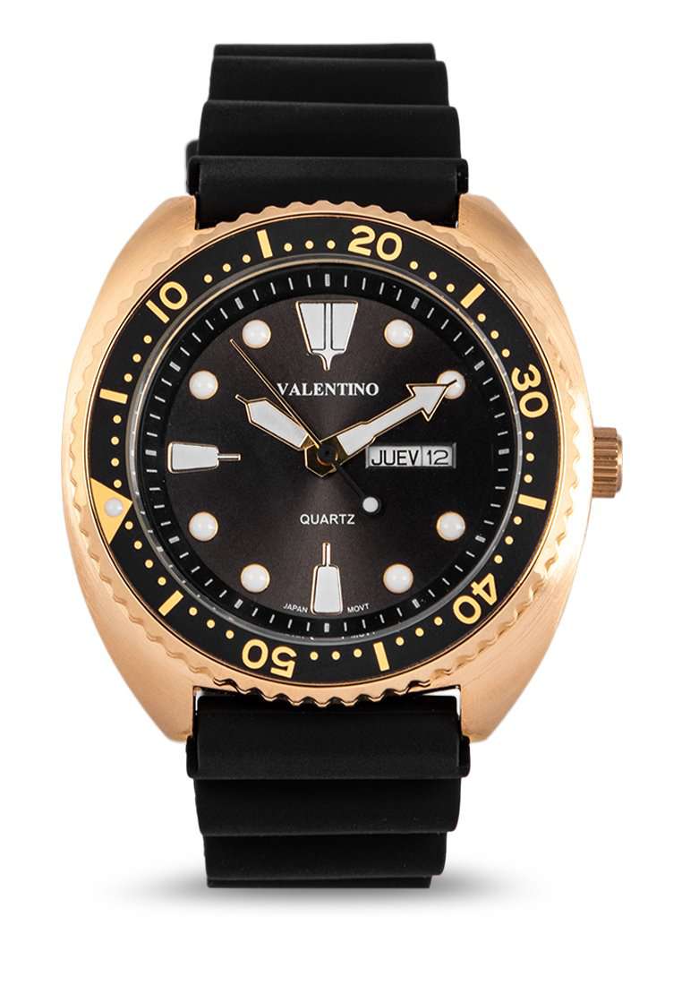 Valentino 20122313-GOLD CASE-BLK DL Rubber Strap Watch for Men-Watch Portal Philippines