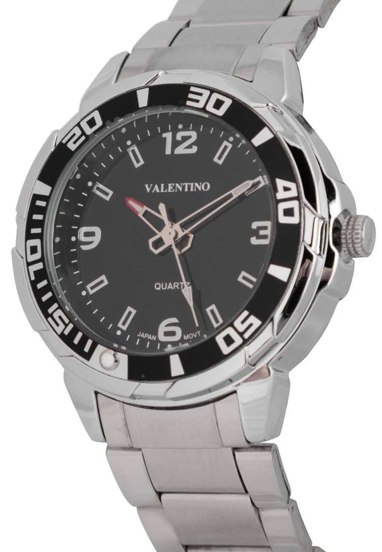 Valentino 20122318-BLACK DIAL Silver Stainless Strap Watch for Men-Watch Portal Philippines