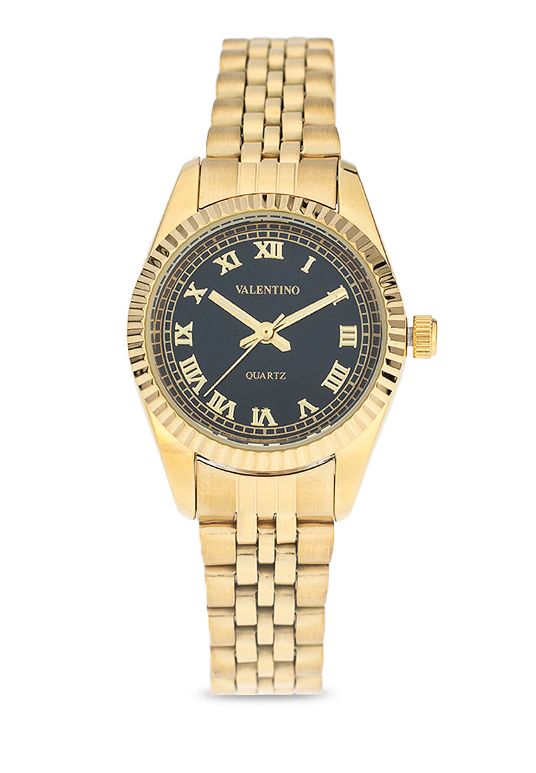 Valentino 20122403-GOLD - BLACK DIAL Stainless Steel Strap Analog Watch for Women-Watch Portal Philippines