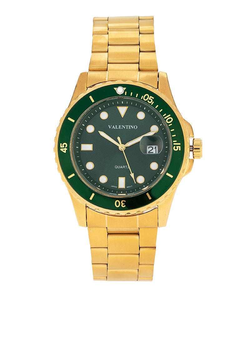 Valentino 20122409-GOLD - GREEN DIAL Stainless Steel Strap Analog Watch for Men-Watch Portal Philippines