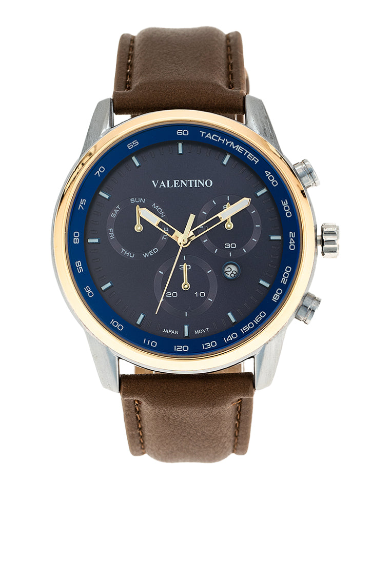 Valentino 20122411-GOLD CASE - BLUE DL Leather Strap Analog Watch for Men