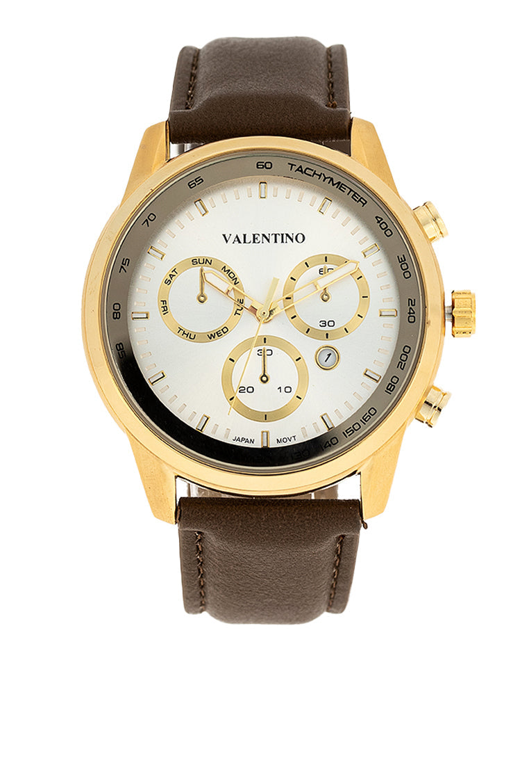 Valentino 20122411-GOLD CASE - SILVER DL Leather Strap Analog Watch for Men